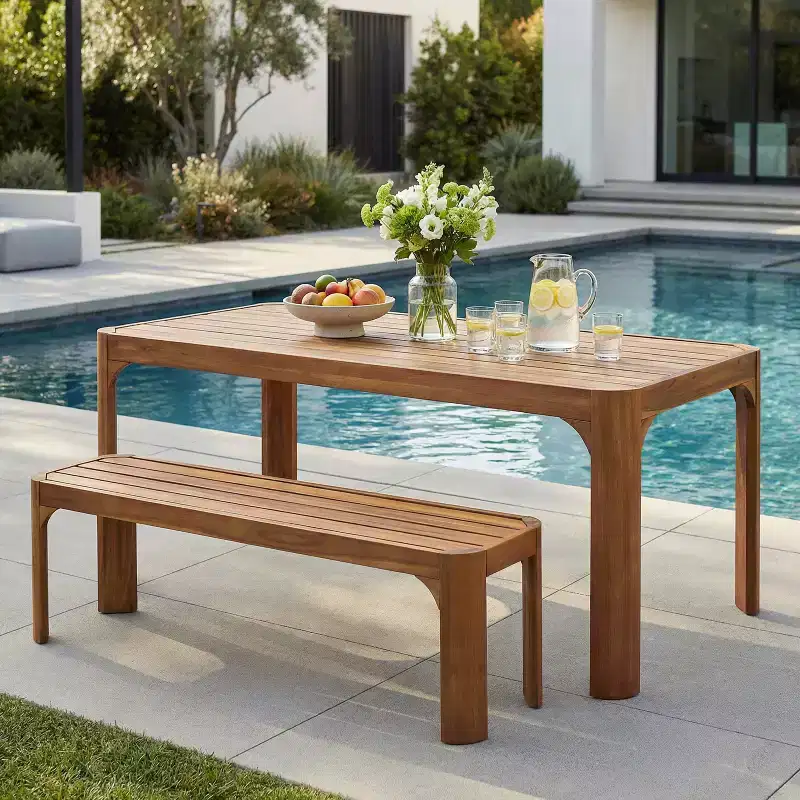 Christopher Knight Home Bao Modern 2 Piece Acacia Wood Patio Dining Set with Slatted Design