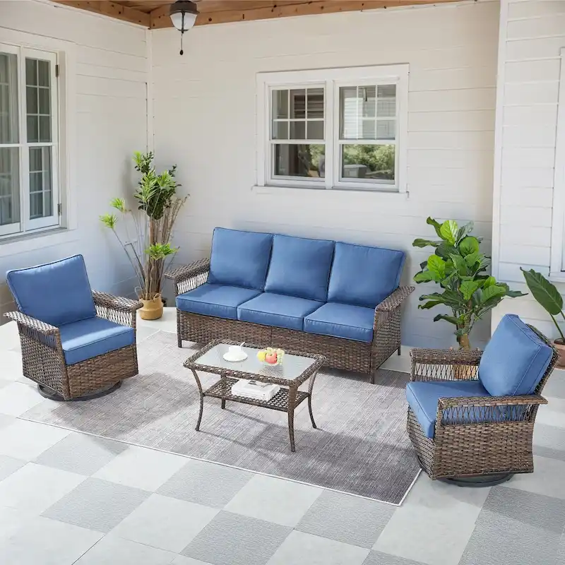 Gymojoy Patio Sectional Outdoor Sofa with Swivel Chair Table - Brown