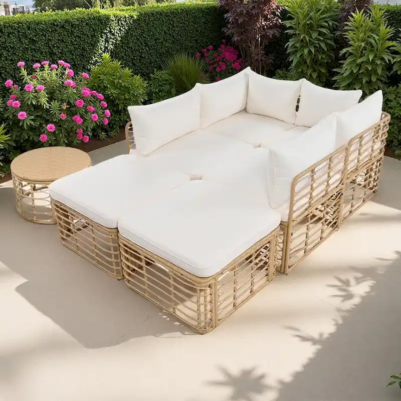 7-Pieces Outdoor Wicker Modular Sectional Sofa Set with Coffee Table, Free Combination