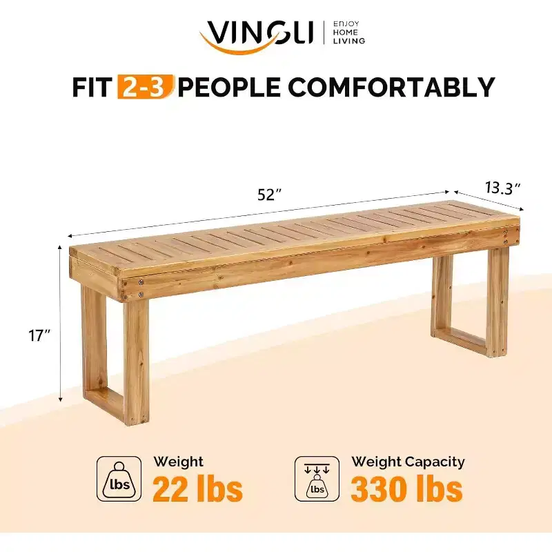 VINGLI Outdoor Wooden Bench Porch Bench, Wood Patio Garden Bench Weatherproof Outdoor Backless Bench for Backyard, Poolside, Entryway