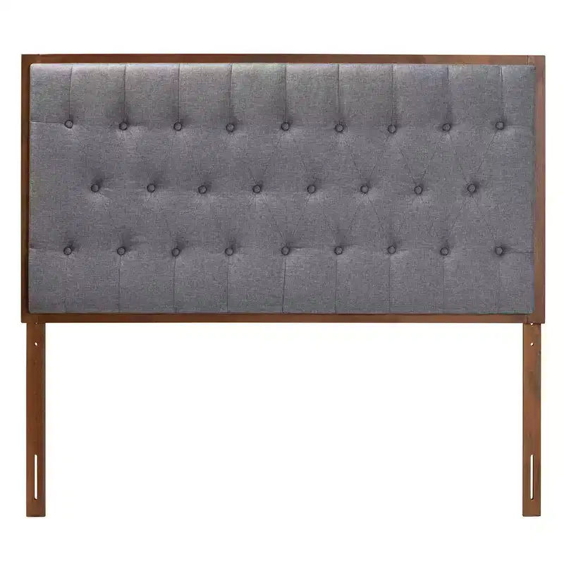 Fabric and Wood Headboard Gray/Walnut Brown