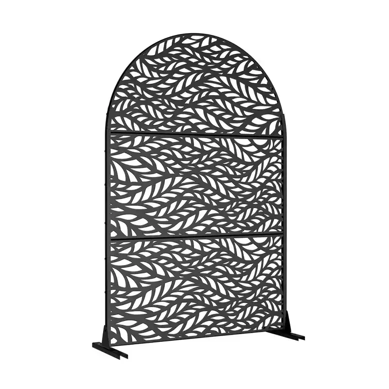 Spring Flow Leaf 01 Black Arched Galvanized Steel Screen 183x120x40cm