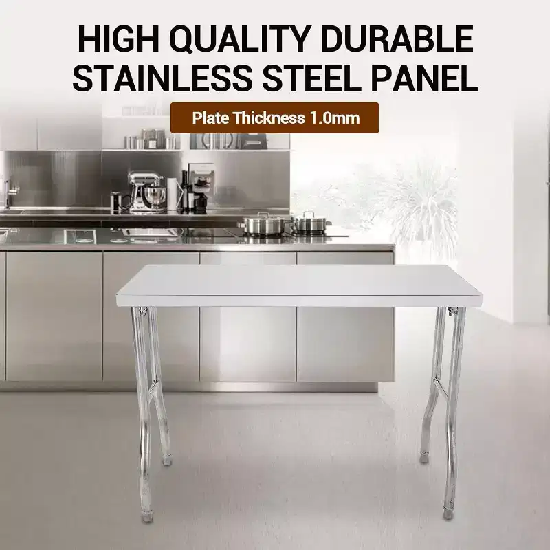 Commercial Worktable Workstation, Stainless Steel Prep Table Folding Table with Metal Adjusting Foot