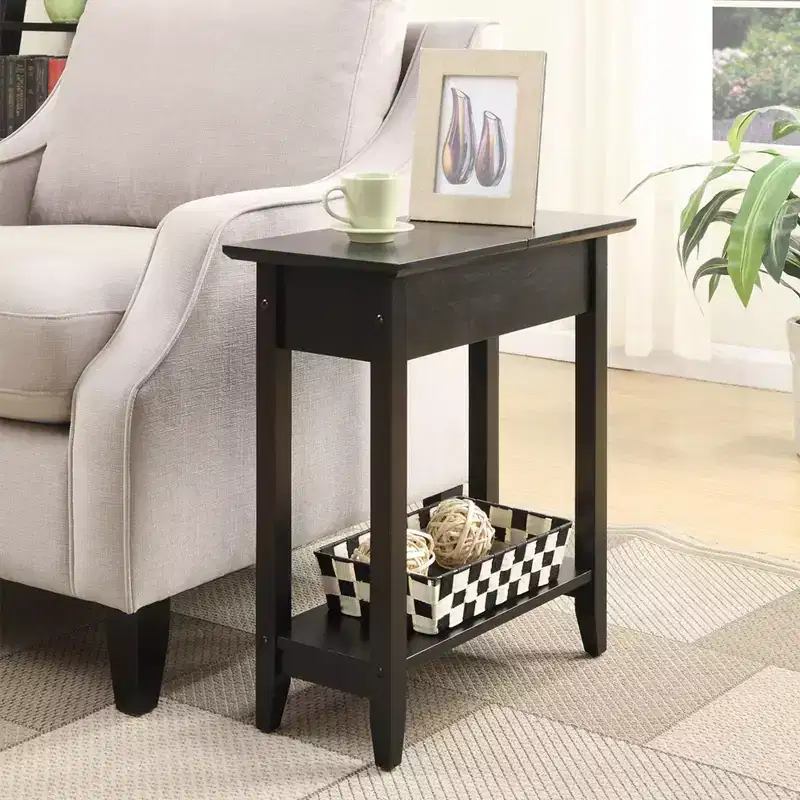 Harper End Table with Flip Top Storage and Lower Shelf Black