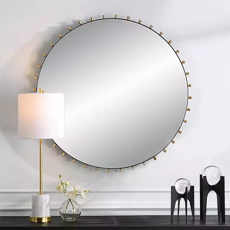 Uttermost Cosmopolitan Matte Black and Brass 37 1/2 Round Wall Mirror