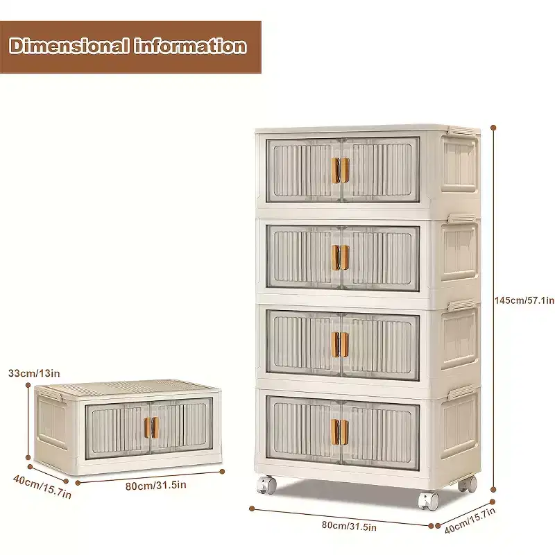 Stackable Storage Bins With Lids, 4-Tier Folding Storage Box, Collapsible Closet Organizers With Wheels for Clothing, Toys, Snacks, Sundries