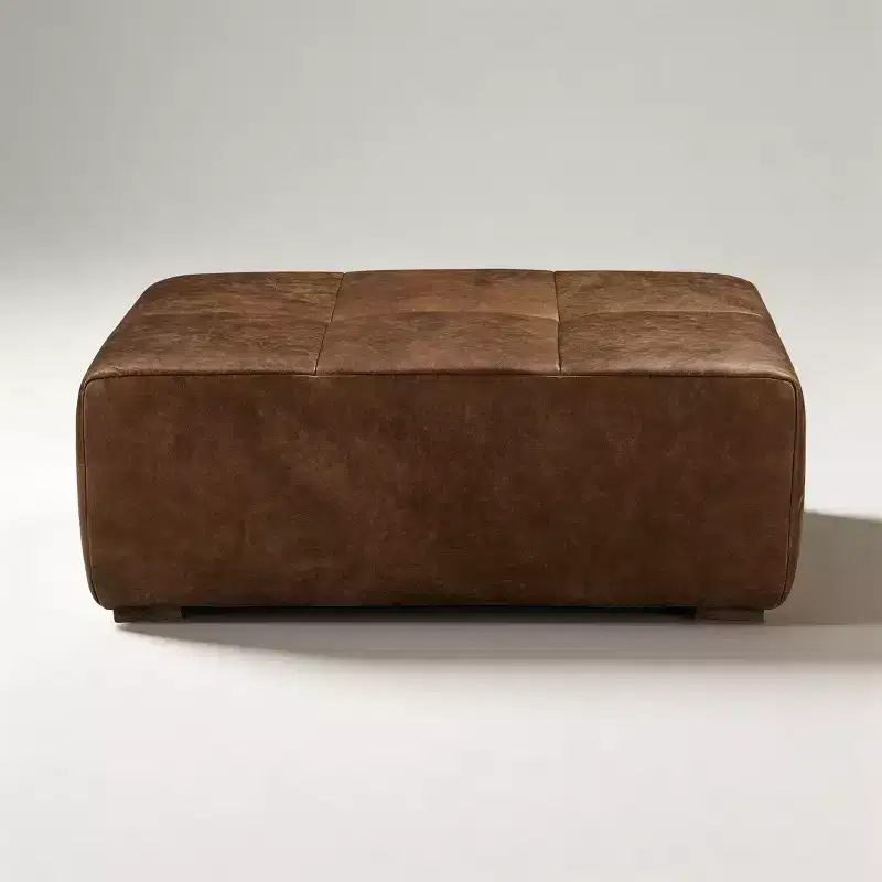 Art Leon Genuine Leather Ottoman, Vintage Upholstered Footstool, Rectangle Ottoman Foot Rest for Living Room Bedroom Entryway