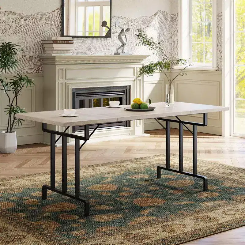 Dining Table, Rectangular Wooden Kitchen Table for 6 70.87, Industrial Farmhouse Kitchen for Dining Room