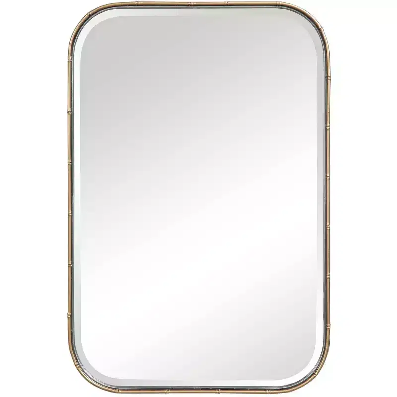 Rectangular Vanity Accent Wall Mirror Modern Beveled Antique Gold Iron Frame 20 1/4 Wide for Bathroom Bedroom Home