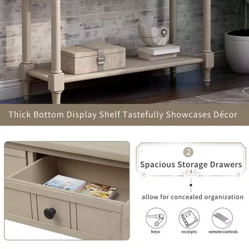 Console Table with Two Drawers and Bottom Shelf