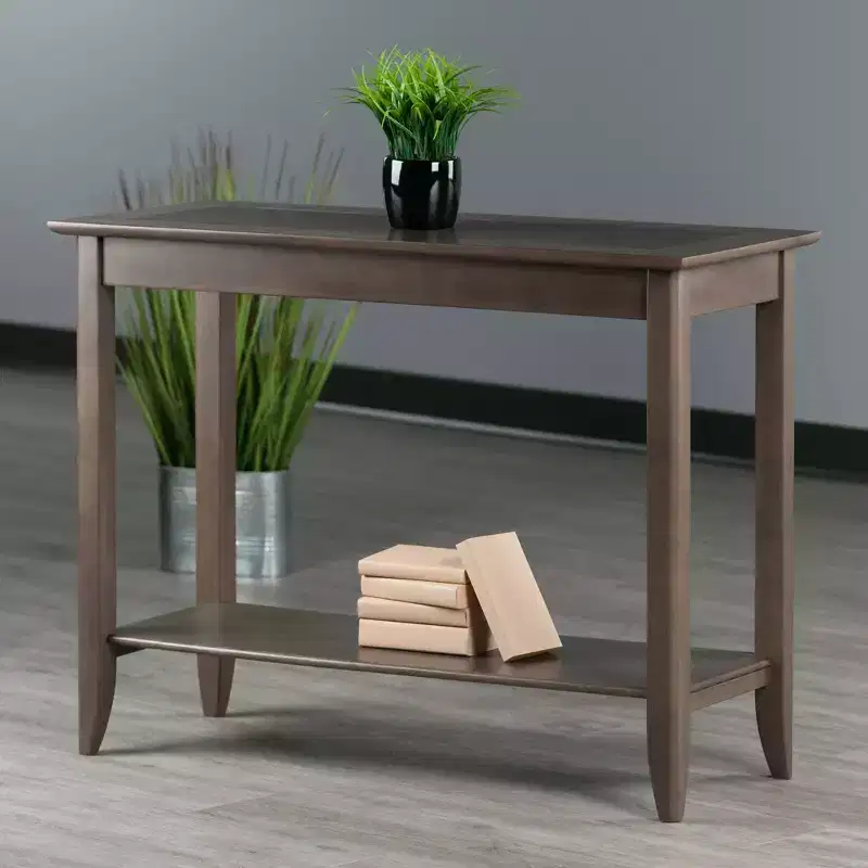 Console Hall Table, Oyster Gray, Entryway Furniture with Shelf, Wood Veneer Sofa Table