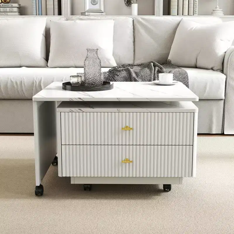 GDFStudio Cyralis Modern Extendable Reversible Storage Coffee Table with 2 Drawers and 6 Wheels