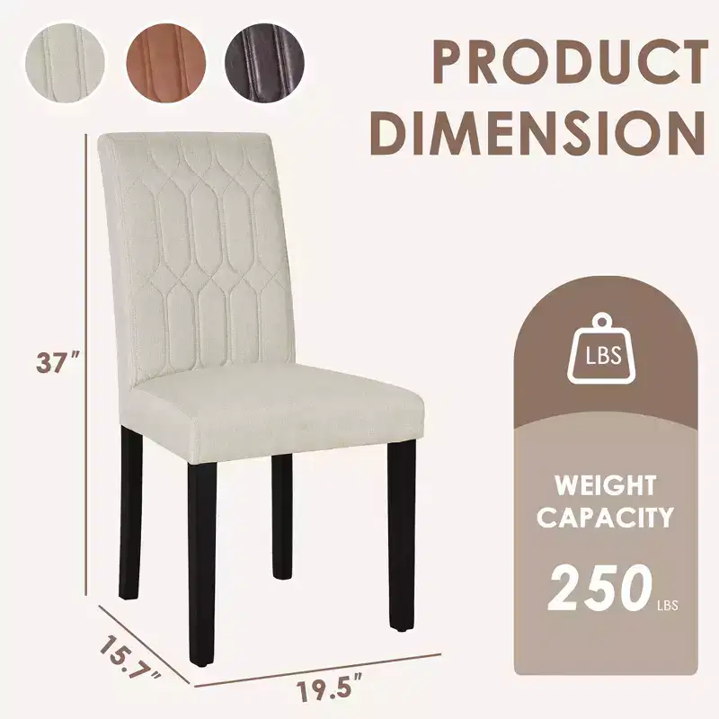 VECELO Dining Chairs Set of 2/4/6 Parsons Chairs with Solid Back Upholstered Dining Chairs Brown/Beige/Coffee