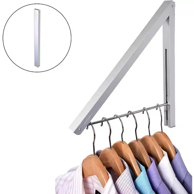 Wall-Mounted Retractable Single Foldable Clothing Rack (Chrome)