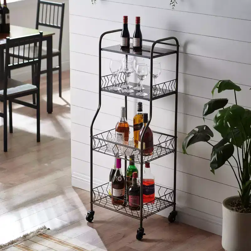 4-Tier Rolling Baker's Rack Serving Cart with Wood Veneer Shelves & Locking Wheels, White