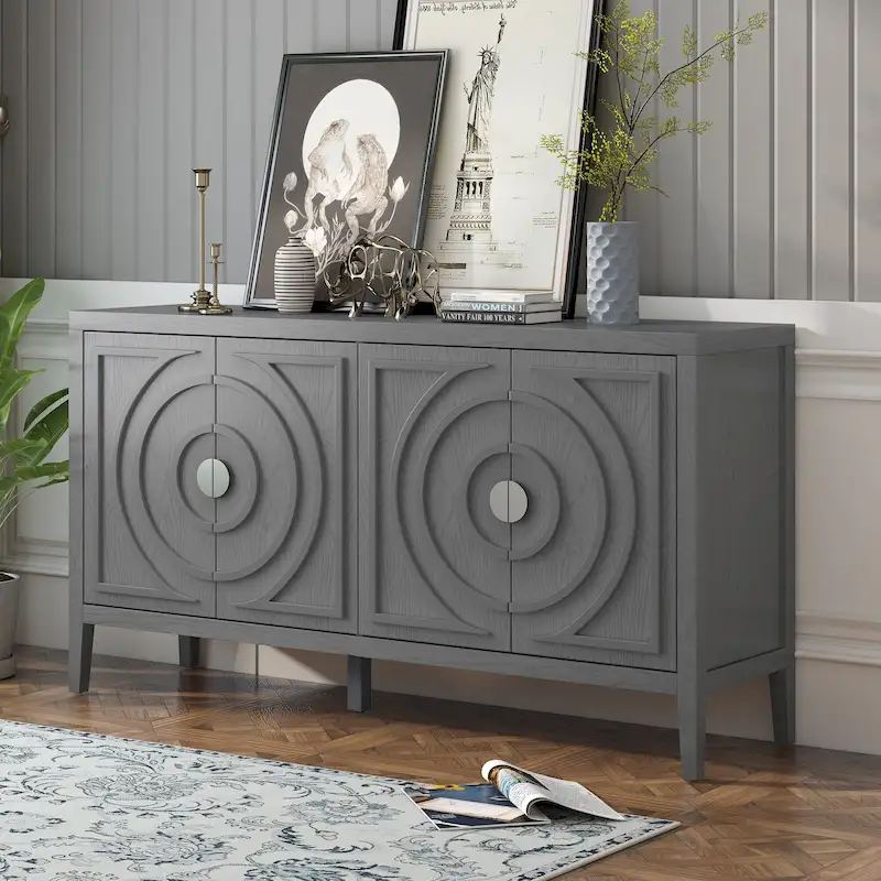 Retro Sideboard with Circular Groove Design