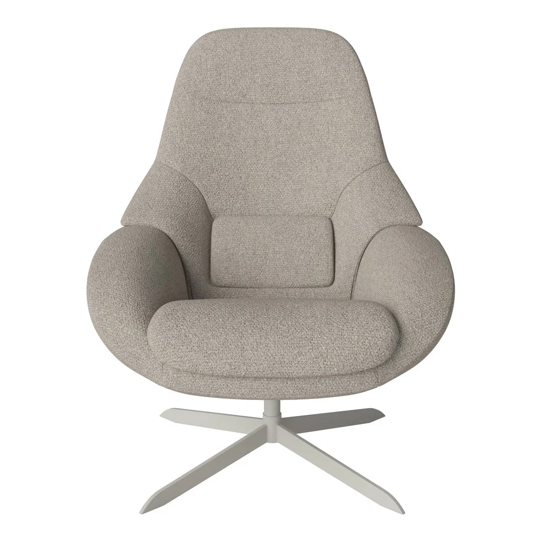 Contemporary Fabric or Leather Swivel Lounge Armchair with Ergonomic Curved Form for Living Room