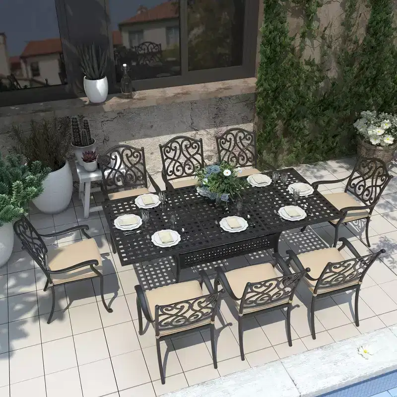 CLIHOME 9-Piece Cast Aluminum Patio Dining Set with Sofa Cushions