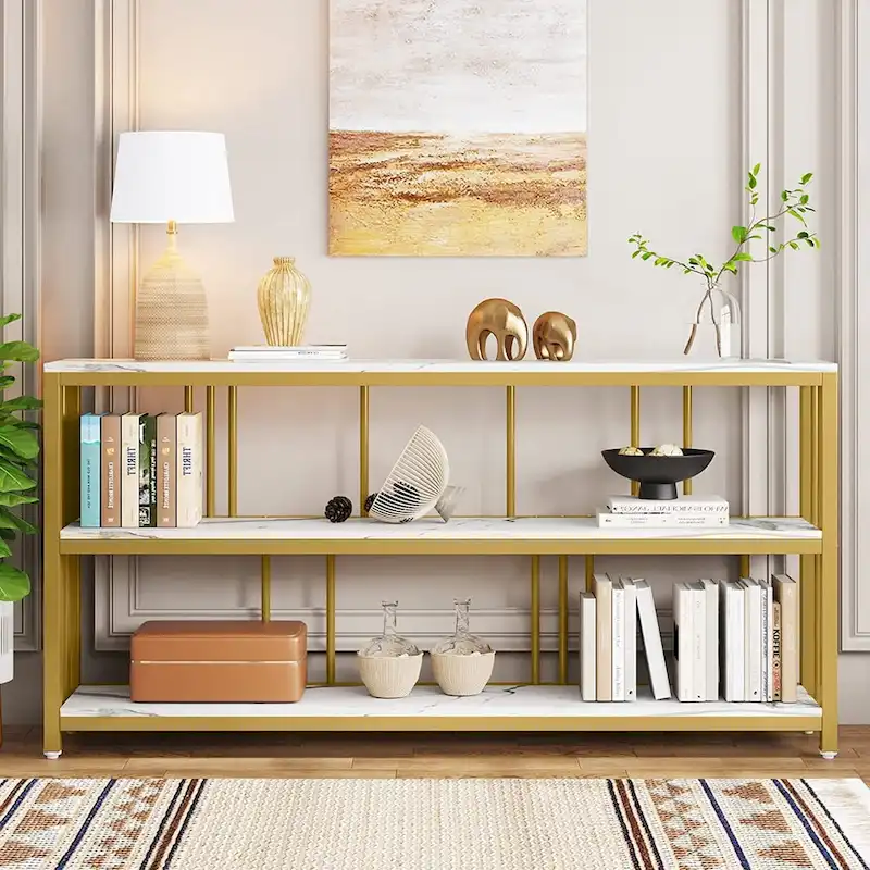 70.9 Console Table, 3 Tiers Sofa Table with Shelves,Brown