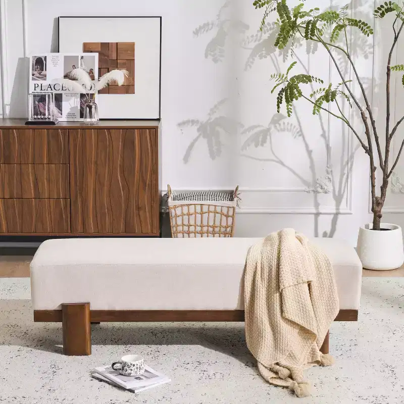 Christopher Knight Home Blinny 54.75W Upholstered Bench with Rubber Wood Legs