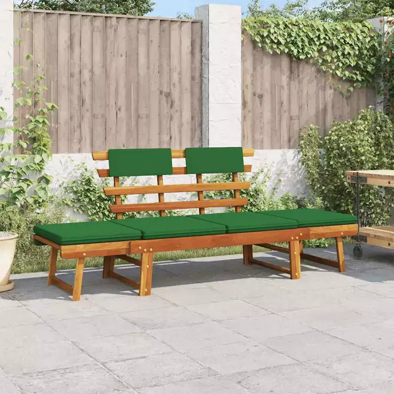 Garden Bench Green, Brown Solid Acacia wood, Polyester Medium
