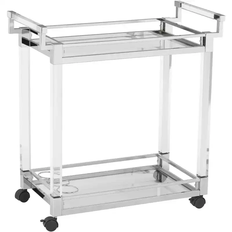 Studio 55D Rossi 32 3/4 Wide Clear Acrylic and Chrome Rolling Serving Bar Cart