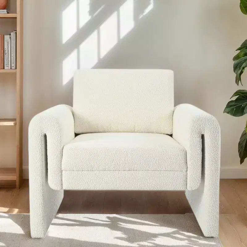 Accent Chairs for Bedroom, Modern Boucle Upholstered Accent Chair, Sturdy Support and Luxurious Comfort, Ivory