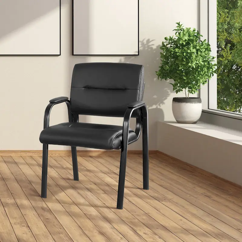 Guest Chair in Faux Leather and Black Finish Frame