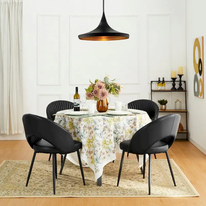 Glitzhome Mid-Century Modern Quilted PU Leather Dining Side Chair with Metal Tapered Legs
