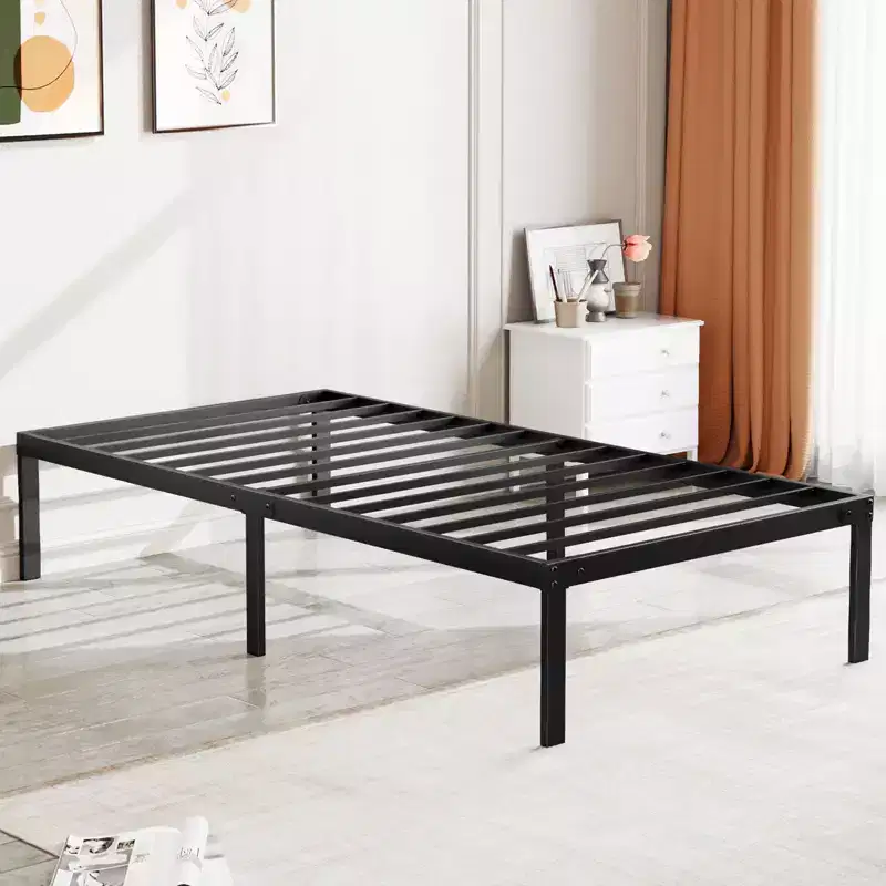Black 14 Inches Height Duty Metal Platform No Box Spring Needed Bed Frame | Black
