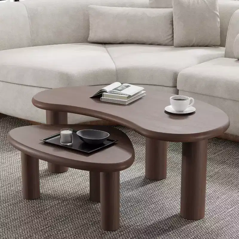 PexFix Cashew Solid Wood Coffee Table Sofa Side Table Set