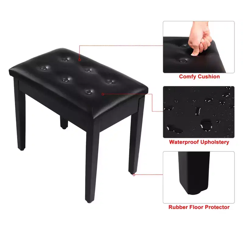 SONGMICS Piano Bench with Padded Cushion and Storage Compartment for Music Books, Vanity Stool, Tufted Wooden Piano Seat