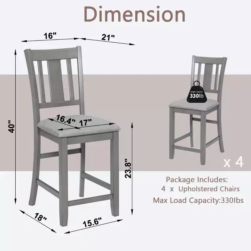 Dining Chairs Set of 4, Wooden Kitchen Dining Chair with Padded Seat and Slatted Backrest, 4 Piece Farmhouse Upholstered Barstool
