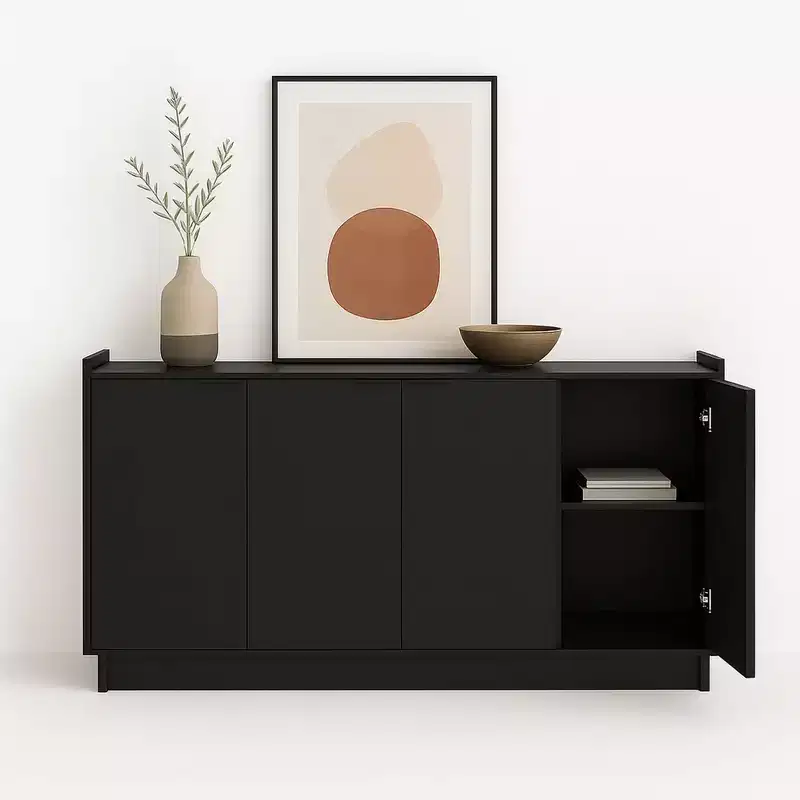Simply Modern 4-Door Sideboard Console Table Cabinet, Black