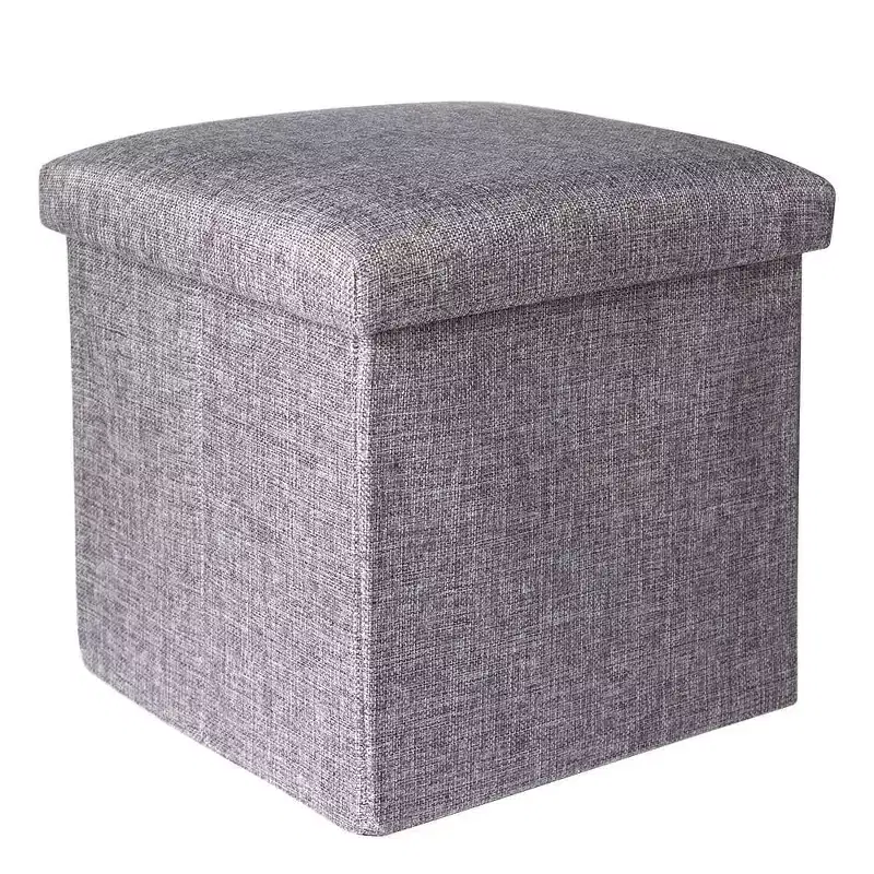 Cube Square Foot Rest Stool Seat Foldable 4 in 1 Storage Box, 12 Inch, Linen Grey