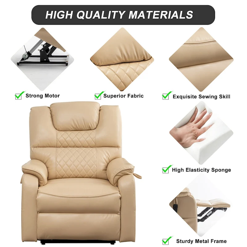 35.5W Dual Electric Power Lift Recliner,Massage&Heat,180 degrees