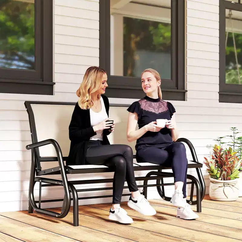 Outsunny 2-Person Outdoor Glider Bench, Patio Double Swing Rocking Chair Loveseat w/Powder Coated Steel Frame for Backyard Garden