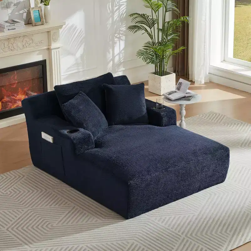 Oversized Faux Fur Sleeper Sofa Bed with 2 Pillows, Modern Chaise Lounge for Living Room or Apartment, No Assembly-Panipeachy