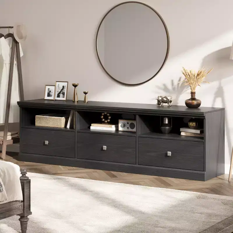 GustoWave 70 Inch Farmhouse TV Stand, Entertainment Center with Storage Drawer & Open Shelves for TVs up to 75 Inch
