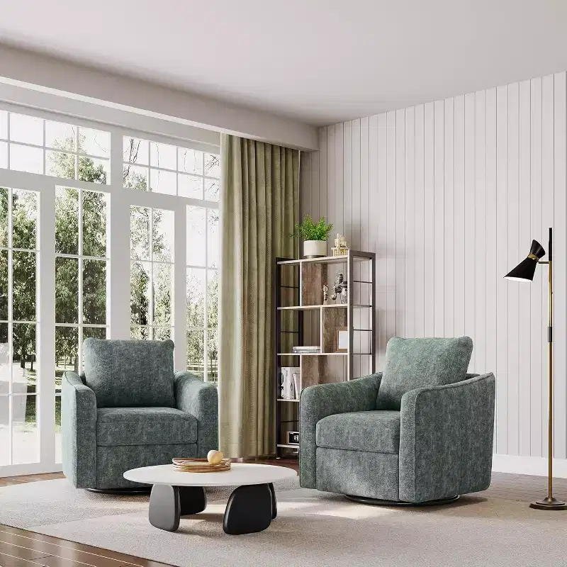 360 Swivel Accent Chair, Ergonomic Backrest, Linen Upholstery, Steel Base, 440 lbs Support, for Living Room, Bedroom, Office
