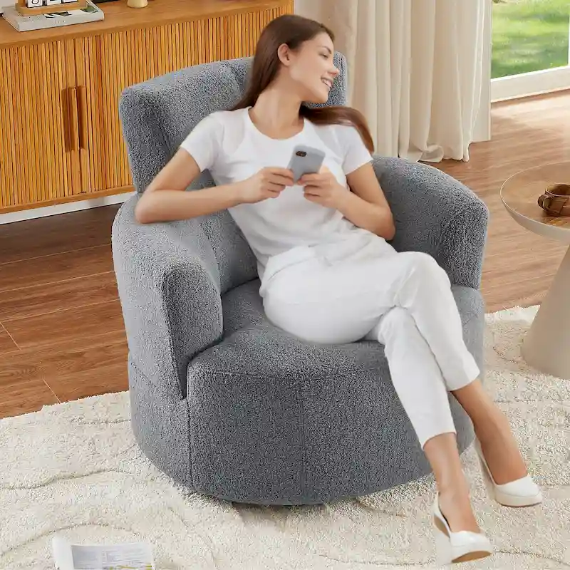 Grey/Green/Cream/Yellow Swivel Barrel Chair with Adjustable Headrest, Single Seat