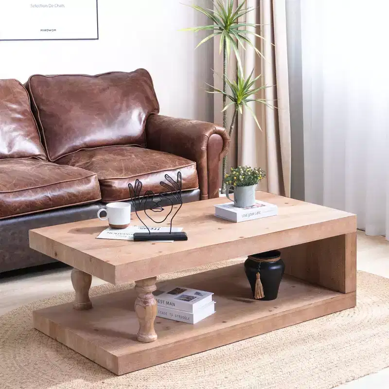 GDFStudio Peggie Farmhouse Wood Coffee Table with Open Storage Shelf