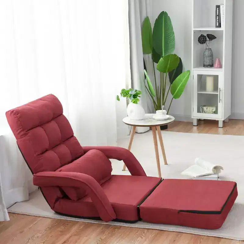 Folding Floor Single Sofa Recliner Chair with Pillow & 5-Position Backrest