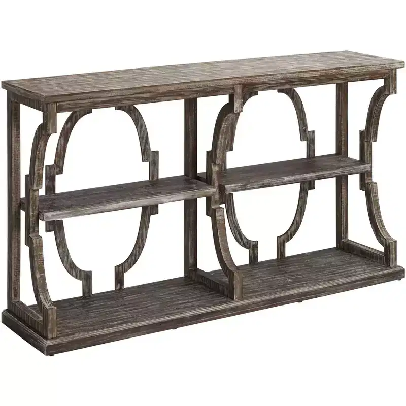 Farmhouse Rustic Chestnut Wood Console Table 64 x 15 with Bookshelf Brown 3-Tier for Living Room Bedroom Bedside House