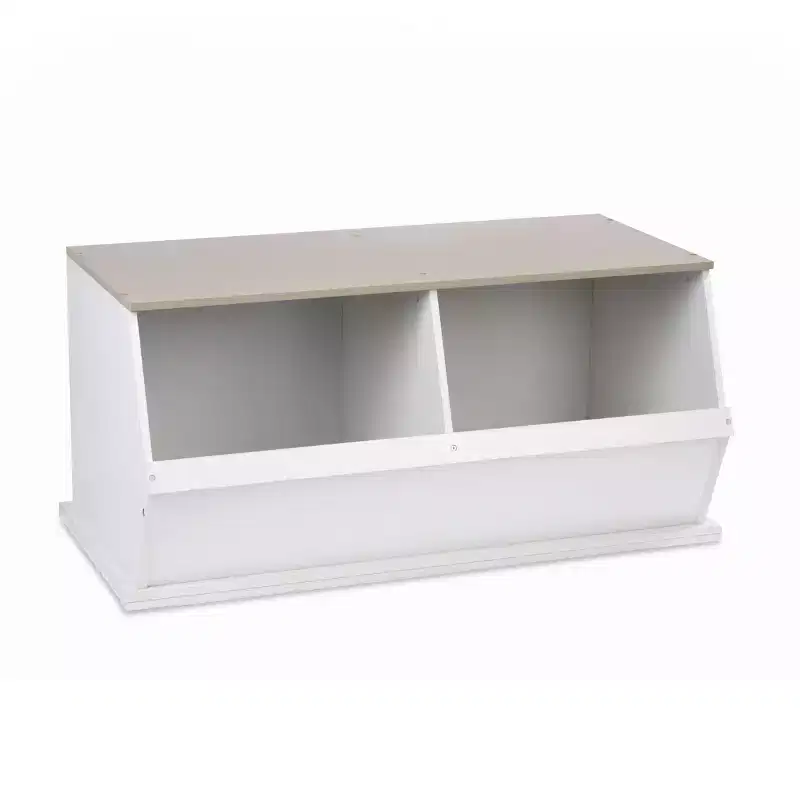 Badger Basket Two Bin Stackable Storage Cubby White/Gray Woodgrain