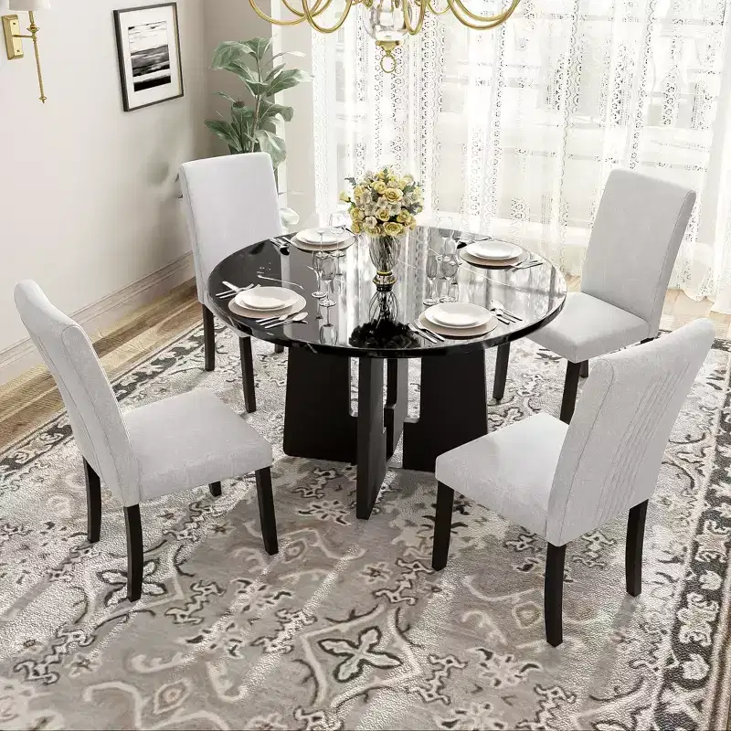 GDFStudio Jacobs 5-Piece Round Dining Table set with 43 Modern Dining Table and 4 Upholstered Chairs