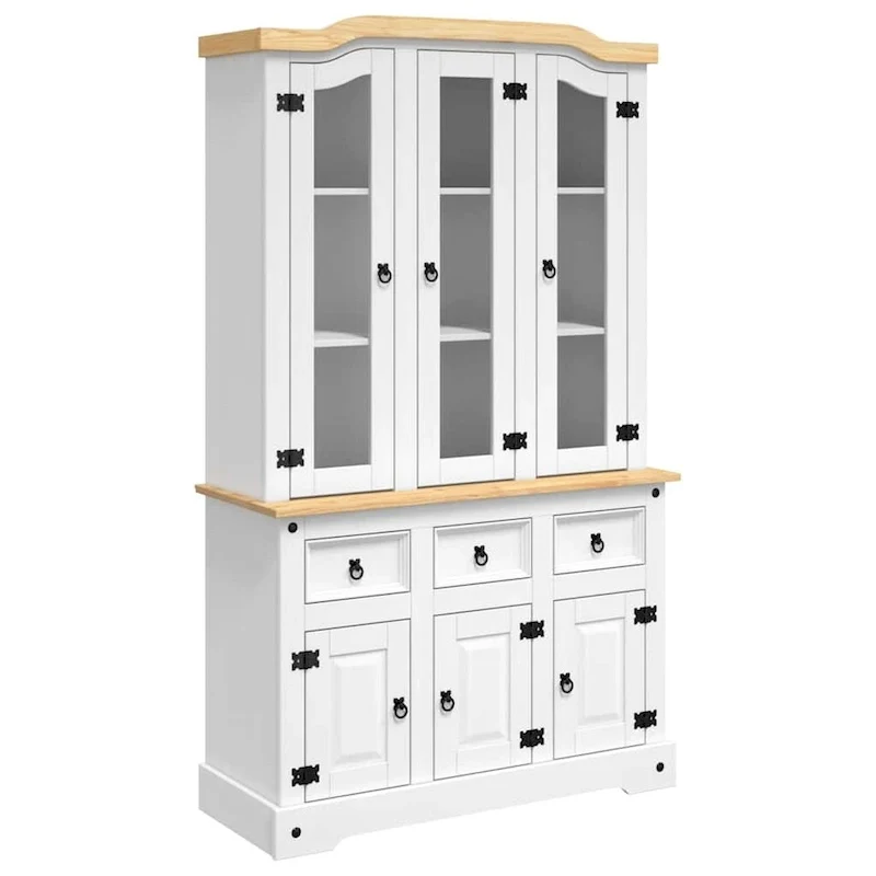 Highboard, 44.1x17x77.2 Inches, White and Natural Finish Top