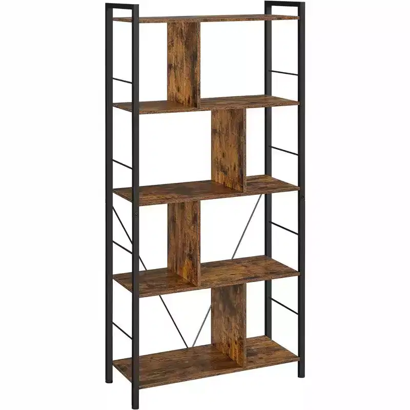 VASAGLE Bookshelf, 5-Tier Bookcase, Display Shelf with Open Compartments, 11.8 D x 29.1 W x 59.1 H, Rustic Brown and Black
