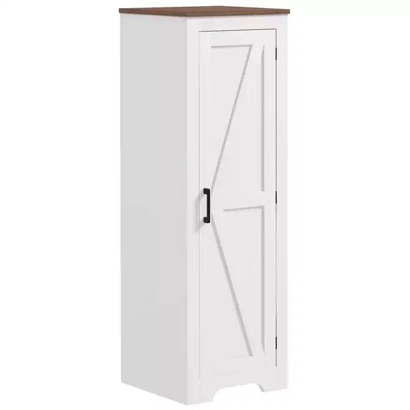 HOMCOM Farmhouse Storage Cabinet with Adjustable Shelf, Single Barn Door Accent Cabinet for Living Room, Floor Pantry Cabinet, White