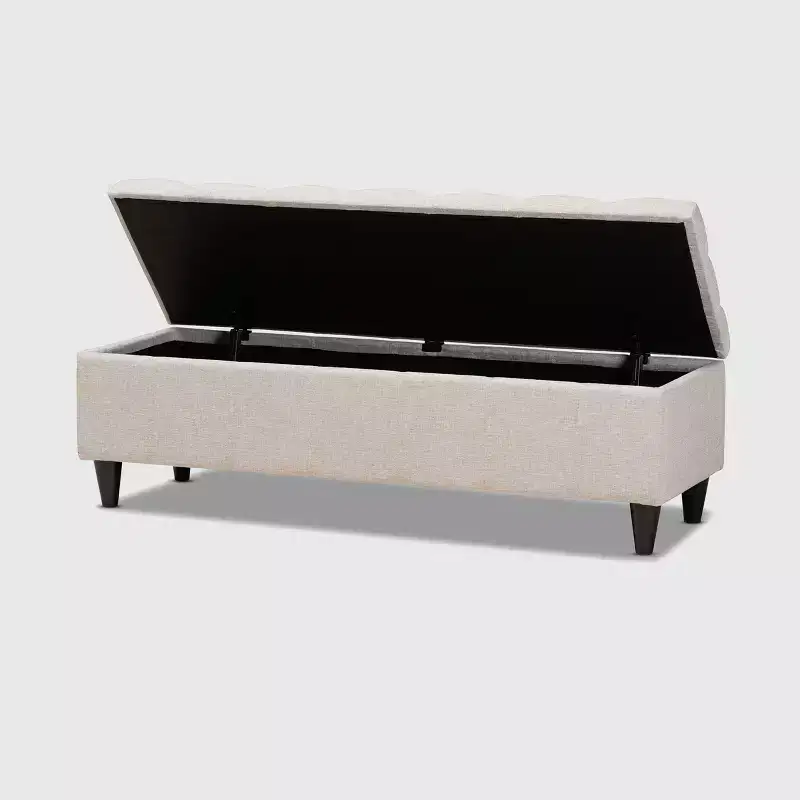 Brette Fabric Upholstered Finished Wood Storage Bench Ottoman Cream - Baxton Studio: Mid-Century Modern, Tufted, Lift-Top